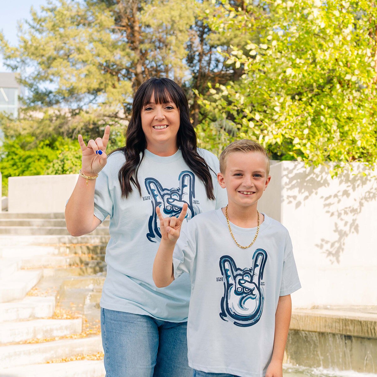 mini me matching go aggies hand sign horns t-shirts blue